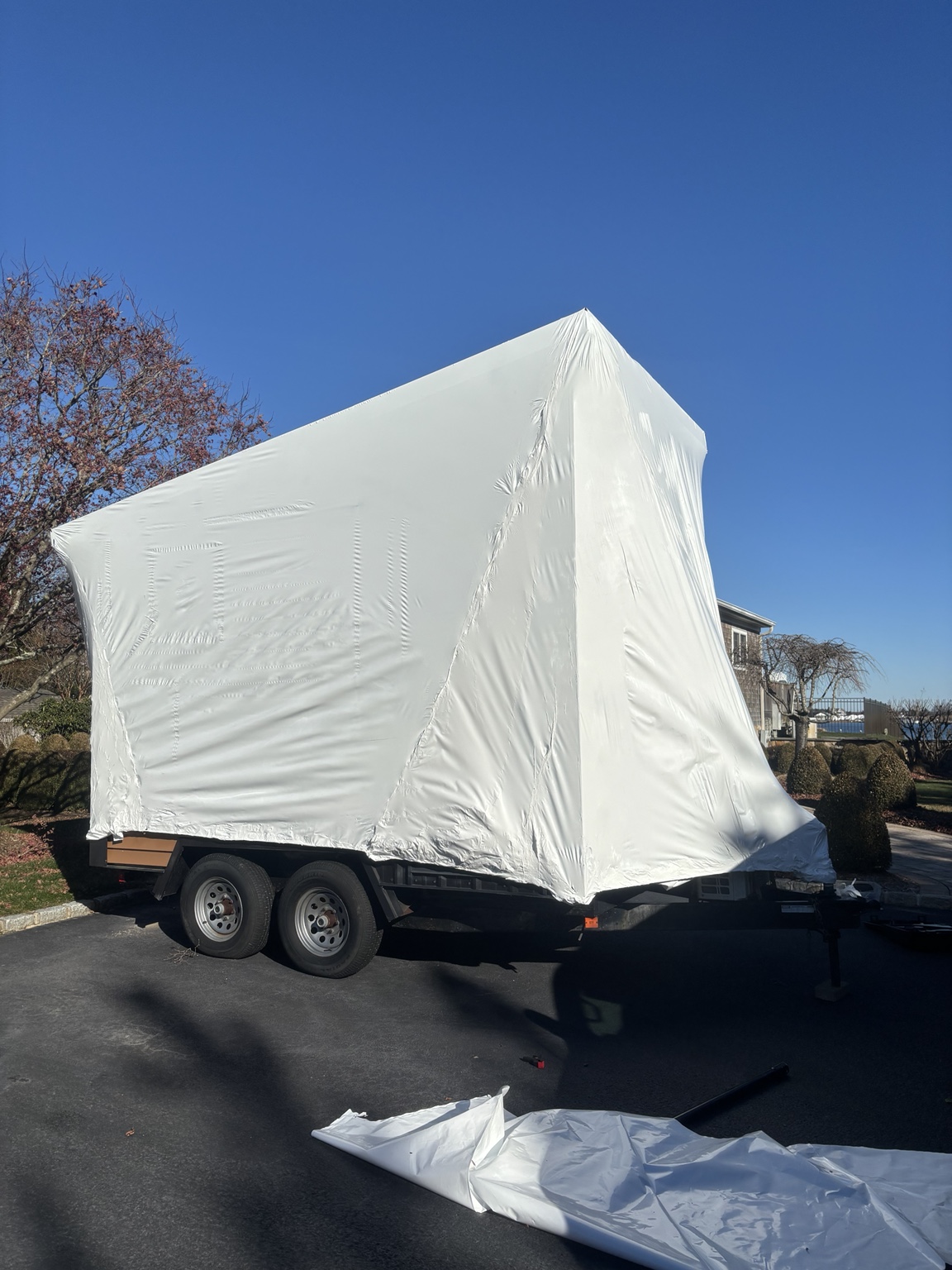 Boat professionally shrink wrapped