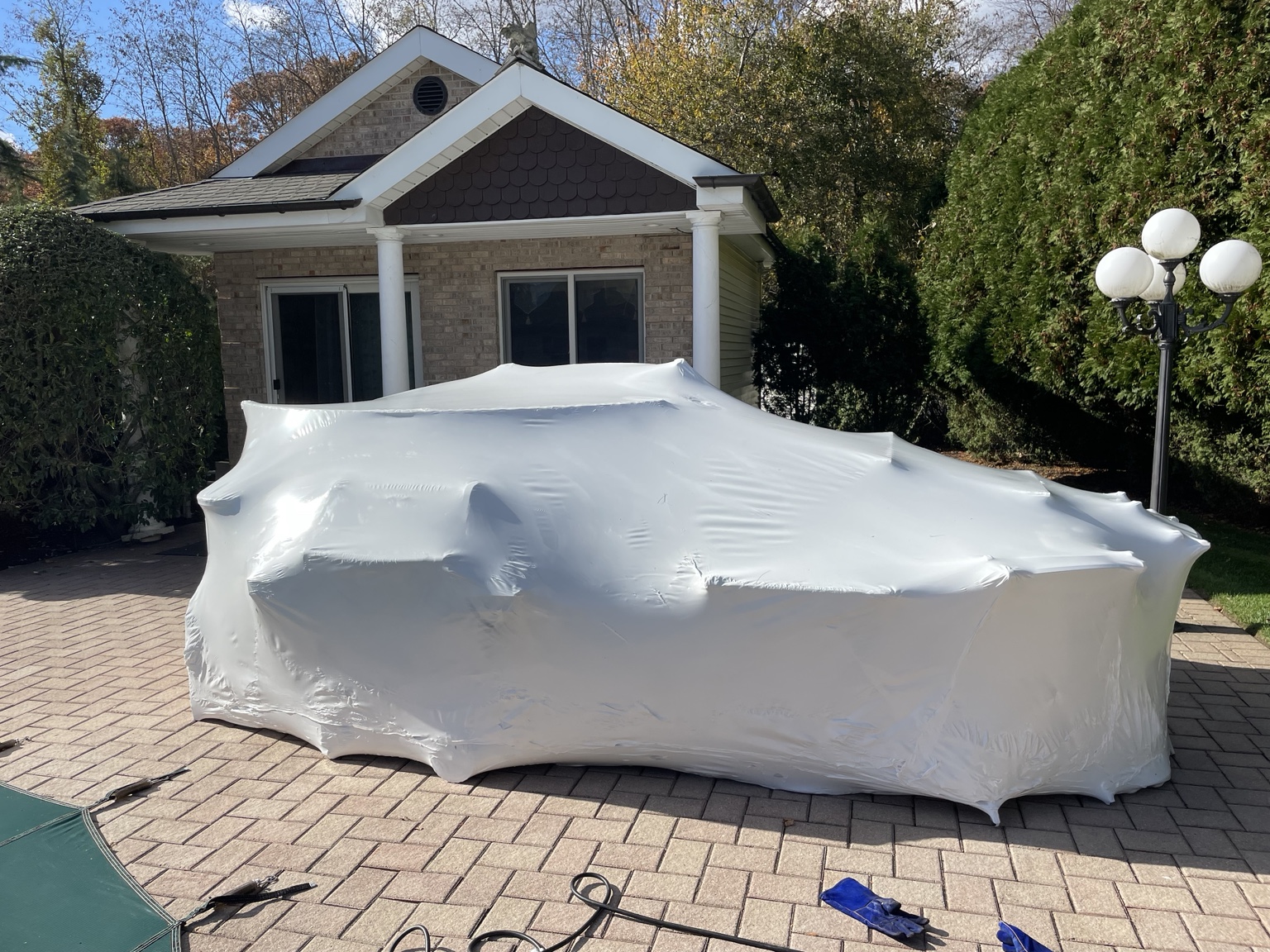 Boat wrapped for winter storage