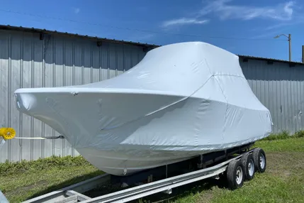 Large boat professionally shrink wrapped